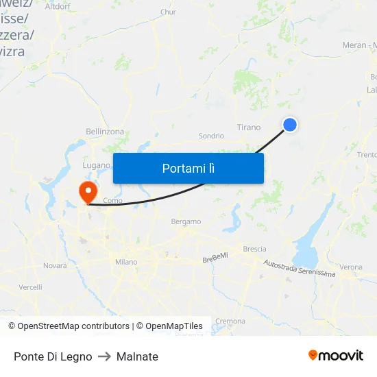Ponte Di Legno to Malnate map