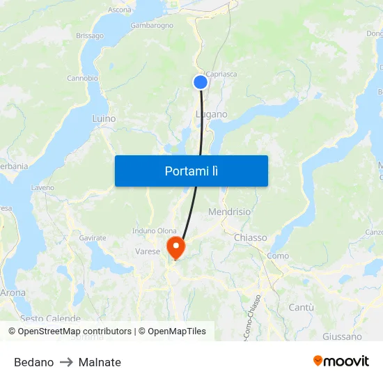 Bedano to Malnate map