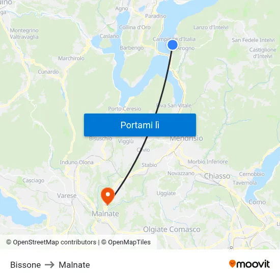 Bissone to Malnate map
