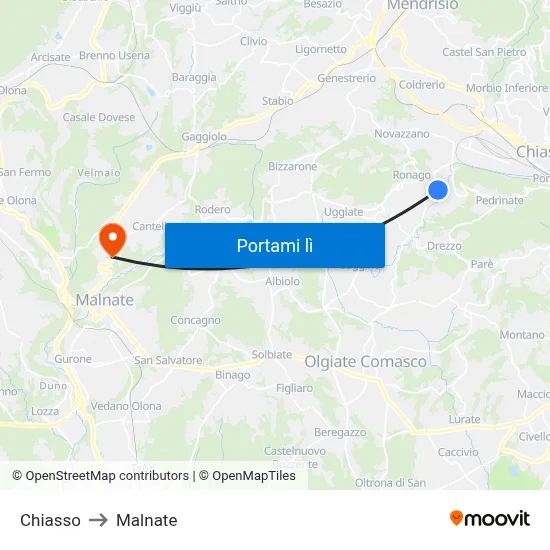 Chiasso to Malnate map