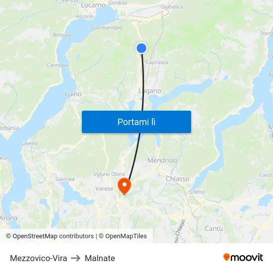 Mezzovico-Vira to Malnate map