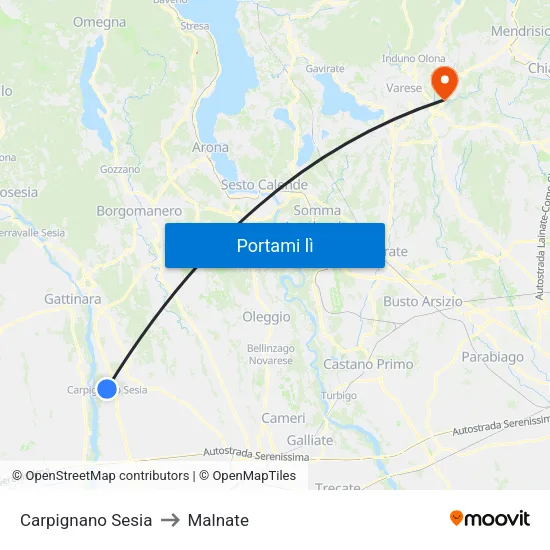Carpignano Sesia to Malnate map