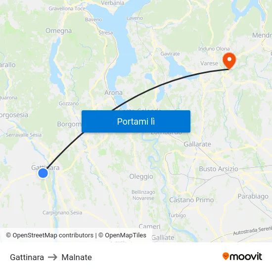 Gattinara to Malnate map