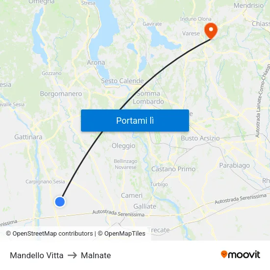 Mandello Vitta to Malnate map