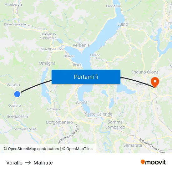 Varallo to Malnate map
