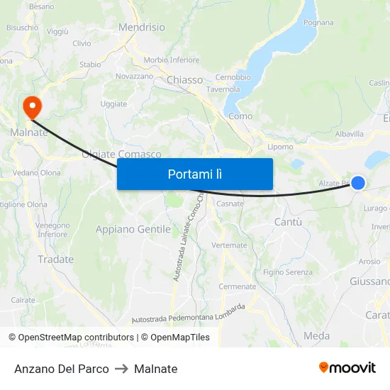 Anzano Del Parco to Malnate map