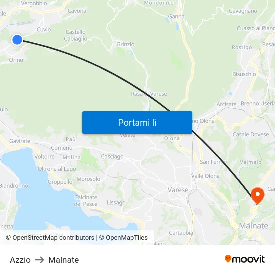Azzio to Malnate map