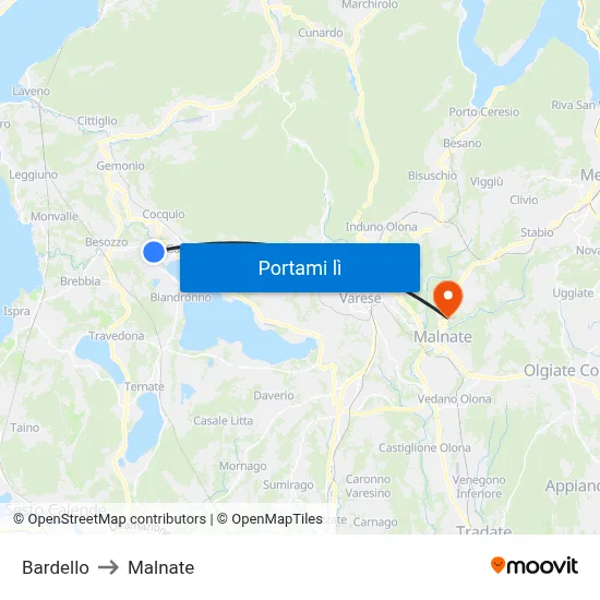 Bardello to Malnate map