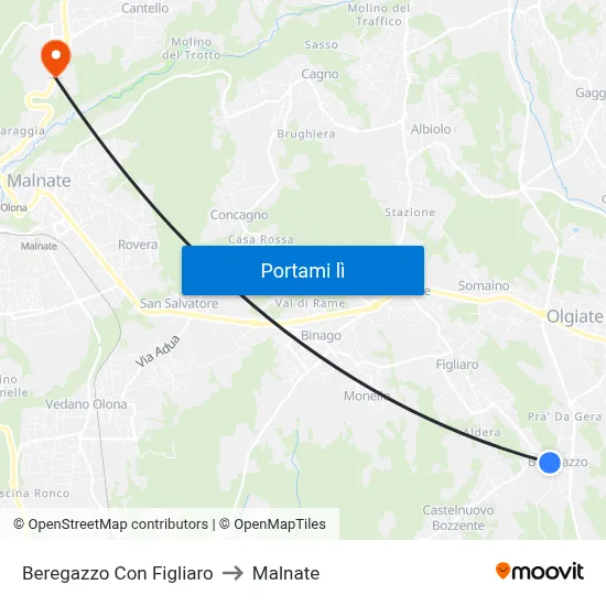 Beregazzo Con Figliaro to Malnate map