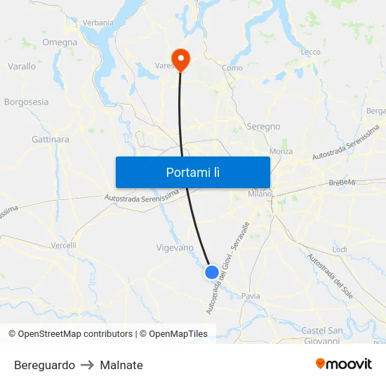 Bereguardo to Malnate map