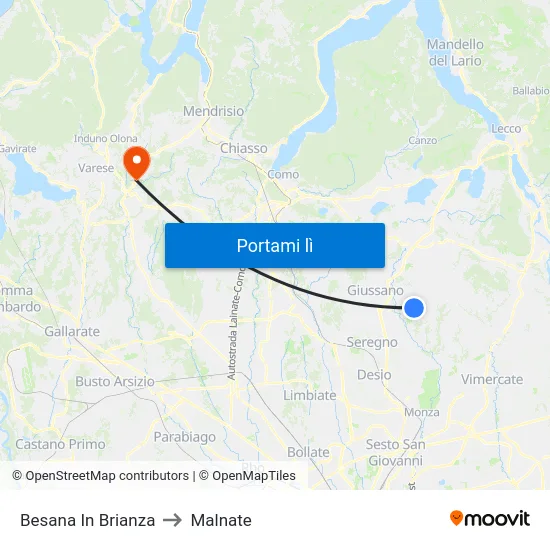 Besana In Brianza to Malnate map