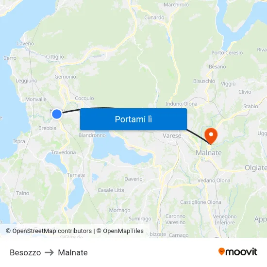 Besozzo to Malnate map