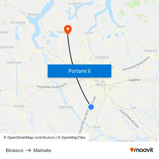 Binasco to Malnate map
