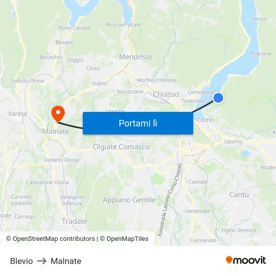 Blevio to Malnate map