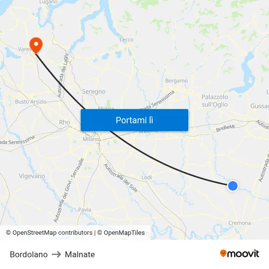 Bordolano to Malnate map