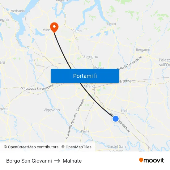 Borgo San Giovanni to Malnate map