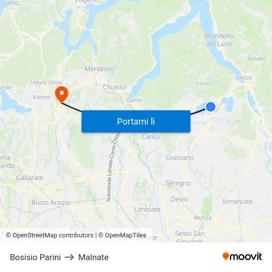 Bosisio Parini to Malnate map
