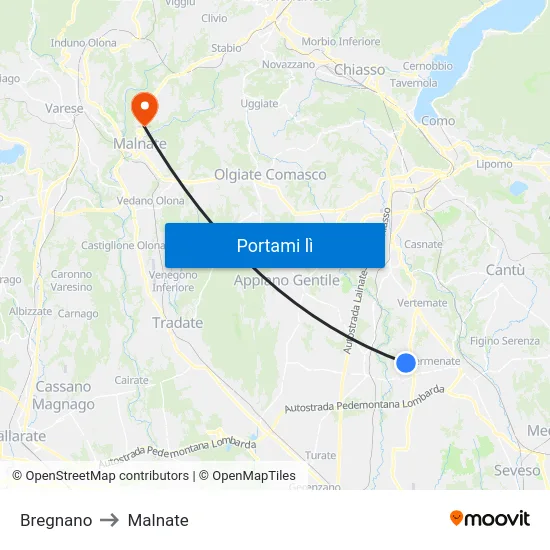 Bregnano to Malnate map
