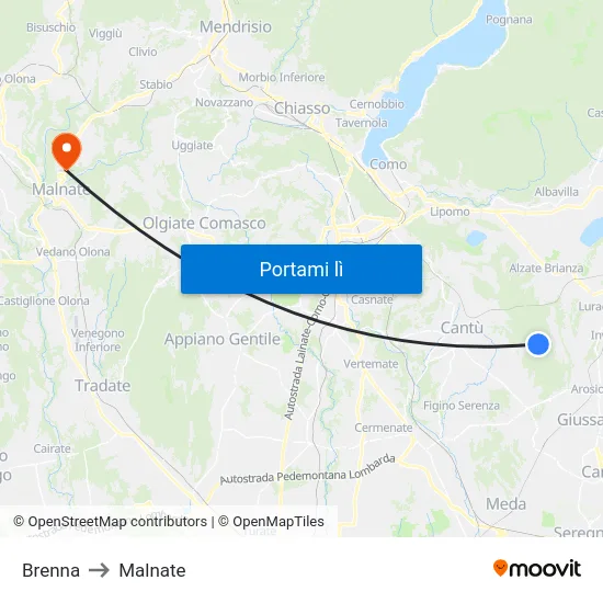 Brenna to Malnate map