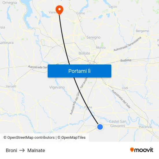 Broni to Malnate map