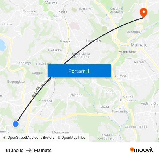 Brunello to Malnate map