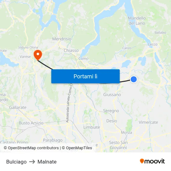 Bulciago to Malnate map