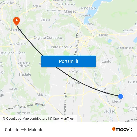 Cabiate to Malnate map