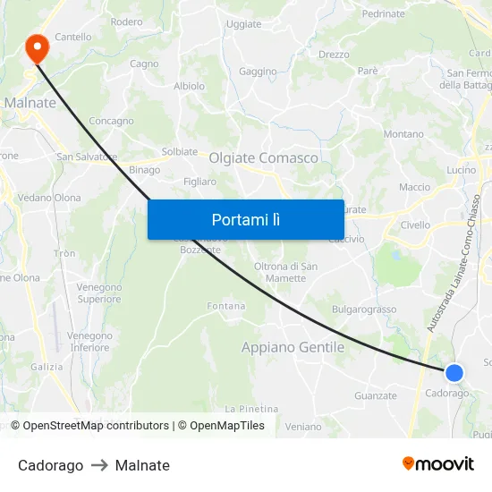 Cadorago to Malnate map