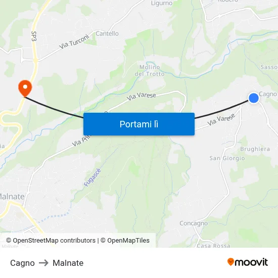 Cagno to Malnate map