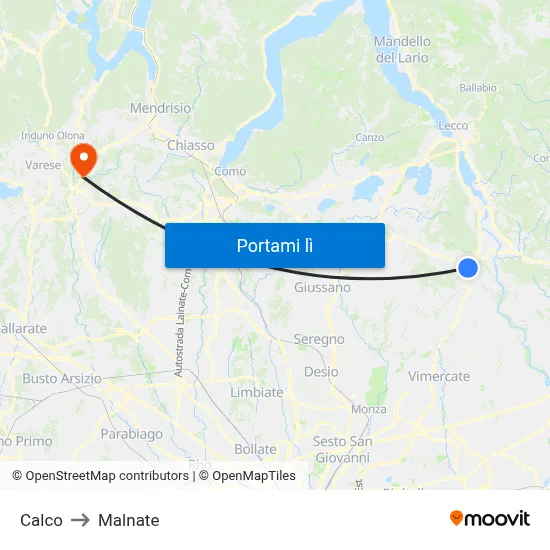 Calco to Malnate map