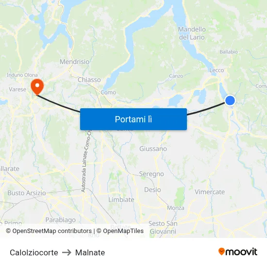 Calolziocorte to Malnate map