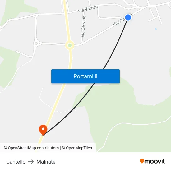 Cantello to Malnate map
