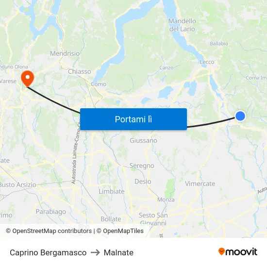 Caprino Bergamasco to Malnate map