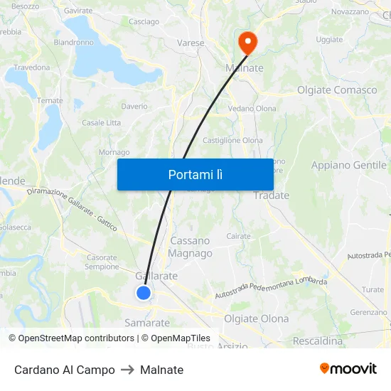 Cardano Al Campo to Malnate map