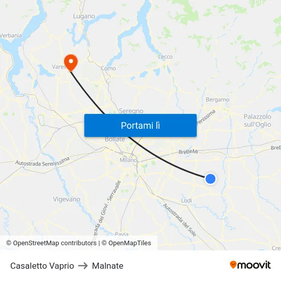 Casaletto Vaprio to Malnate map