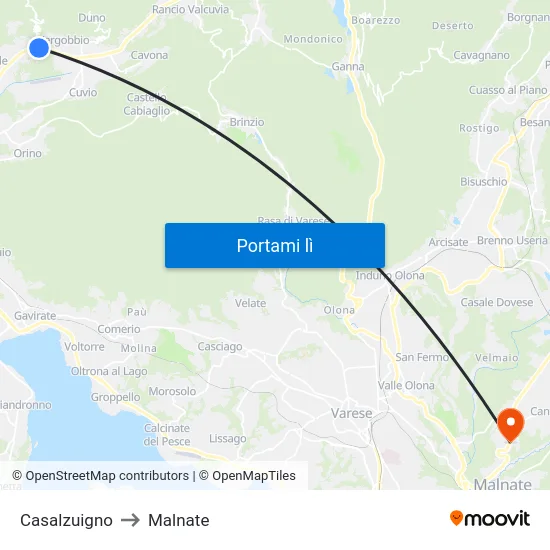 Casalzuigno to Malnate map