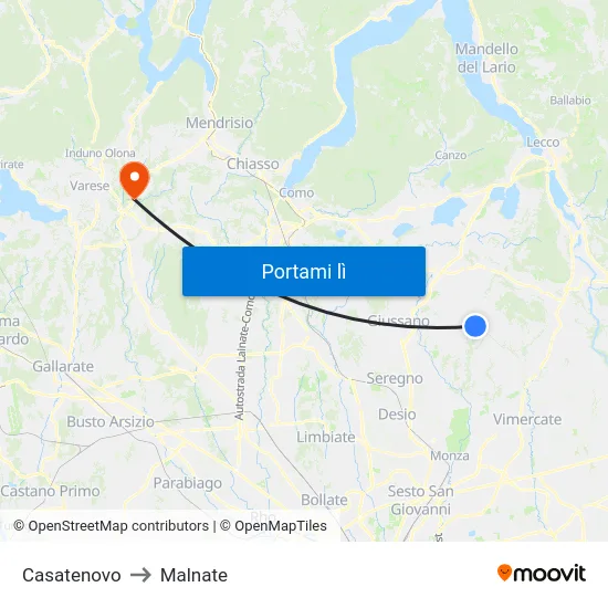 Casatenovo to Malnate map