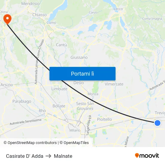 Casirate D' Adda to Malnate map