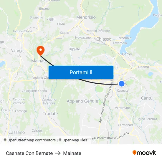 Casnate Con Bernate to Malnate map
