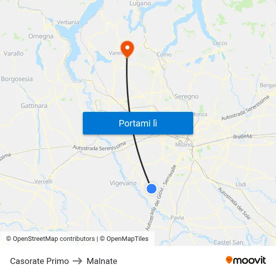Casorate Primo to Malnate map