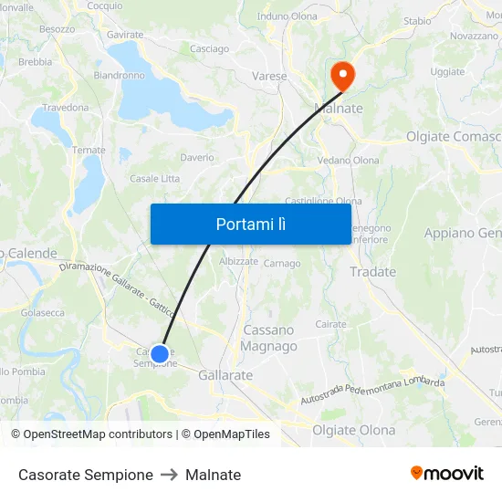 Casorate Sempione to Malnate map