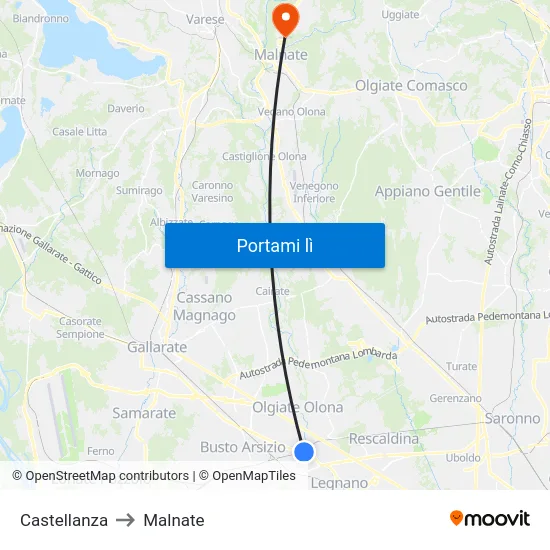 Castellanza to Malnate map