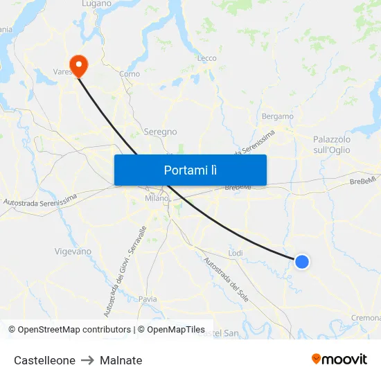 Castelleone to Malnate map