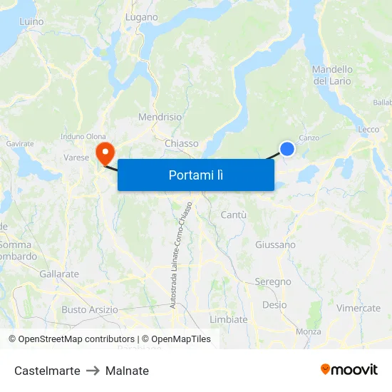 Castelmarte to Malnate map