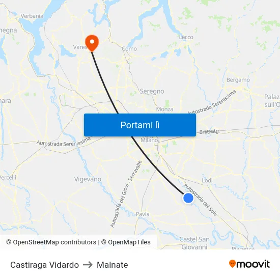 Castiraga Vidardo to Malnate map