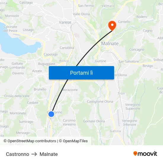 Castronno to Malnate map