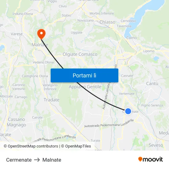 Cermenate to Malnate map