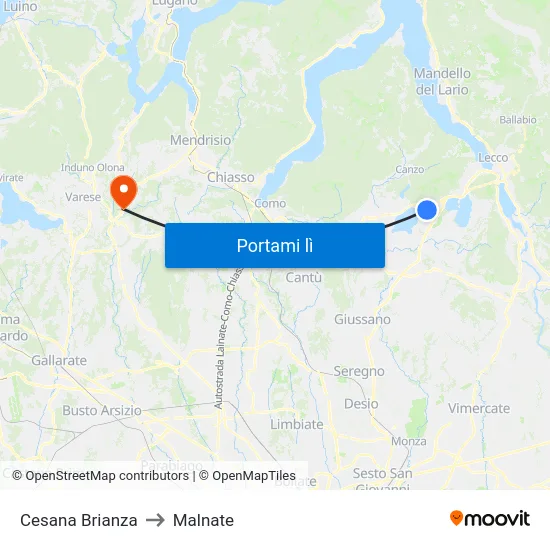 Cesana Brianza to Malnate map