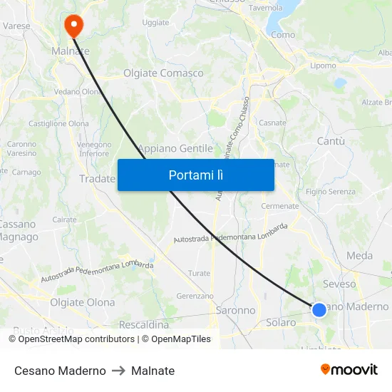 Cesano Maderno to Malnate map