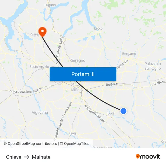 Chieve to Malnate map
